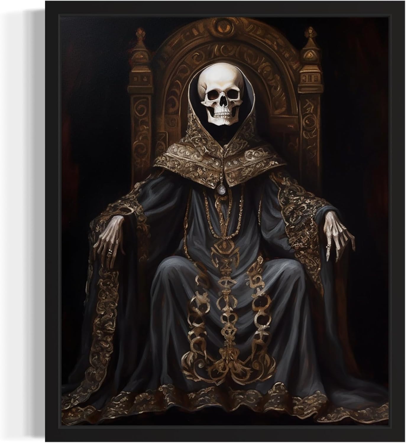 Skull King Poster Art Print, Halloween Scary Vintage Wall Art Academia Spooky Painting Decoration for Horror Prints, Gothic Posters Bedroom Decor 89 (Skull King 1, 8 x 10 inches, Black Frame)