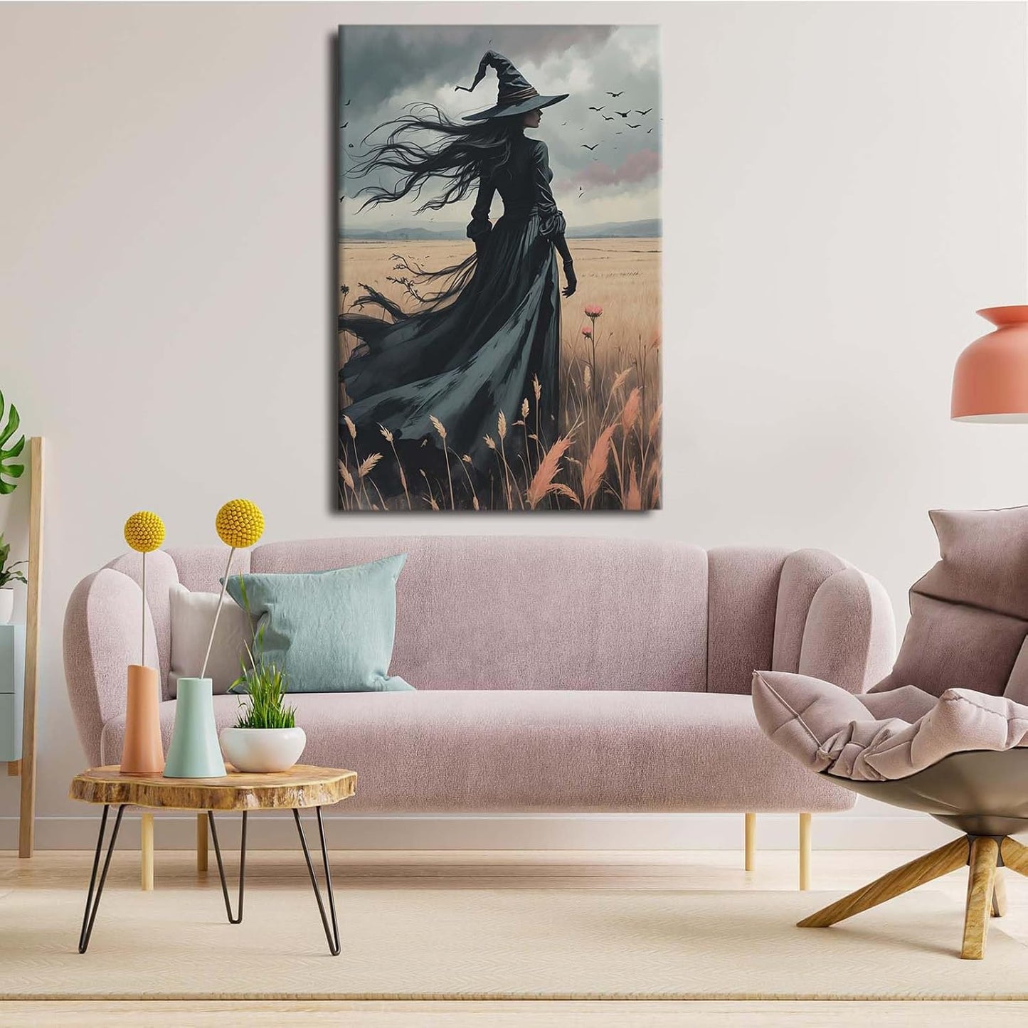 JFHCQJPK Gothic Decor Canvas Wall Art Witch in Rice Field Halloween Art Decor Print Nature Print Victorian Home Bedroom28x40in Frameless