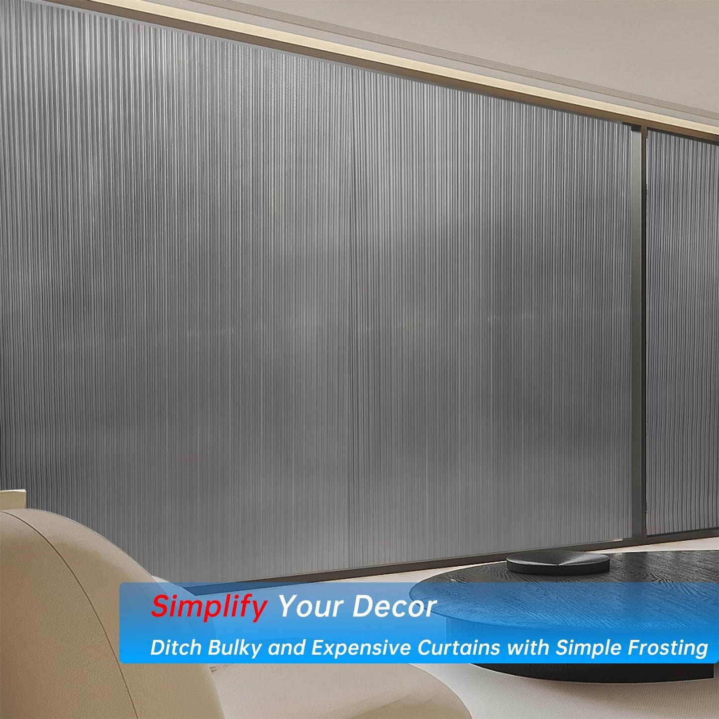 Frosted Glass Window Privacy Film Decorative, Bathroom Privacy Film for Glass Windows Cover, Static Cling, Removable, Reusable, Anti-UV, Anti-Glare, Heat Blocking,Changhong, 23.6X196.9Inch