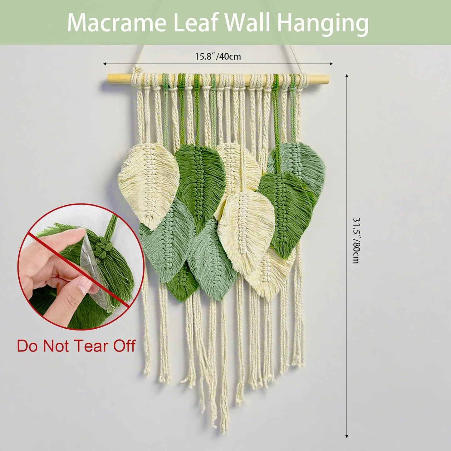 Macrame Wall Hanging Boho Wall Tapestry Handmade Woven Leaf Wall Decor Crochet Wall Art for Home Office Apartment(15.8" W x 31.5" L)