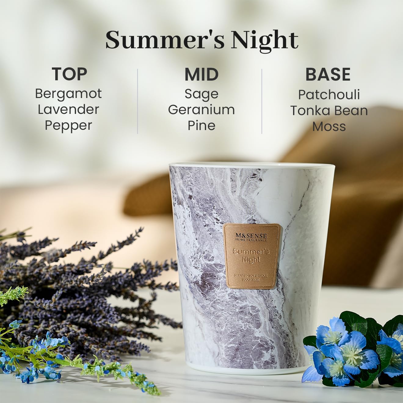 M&SENSE Summer Night Scented Candles for Home, 3-Wick Highly Scented Jar Candles, Extra Large Candle 35 Oz 150 Hours Long Lasting Burning, Relaxing Aromatherapy Candle for Stress Relief, Meditation