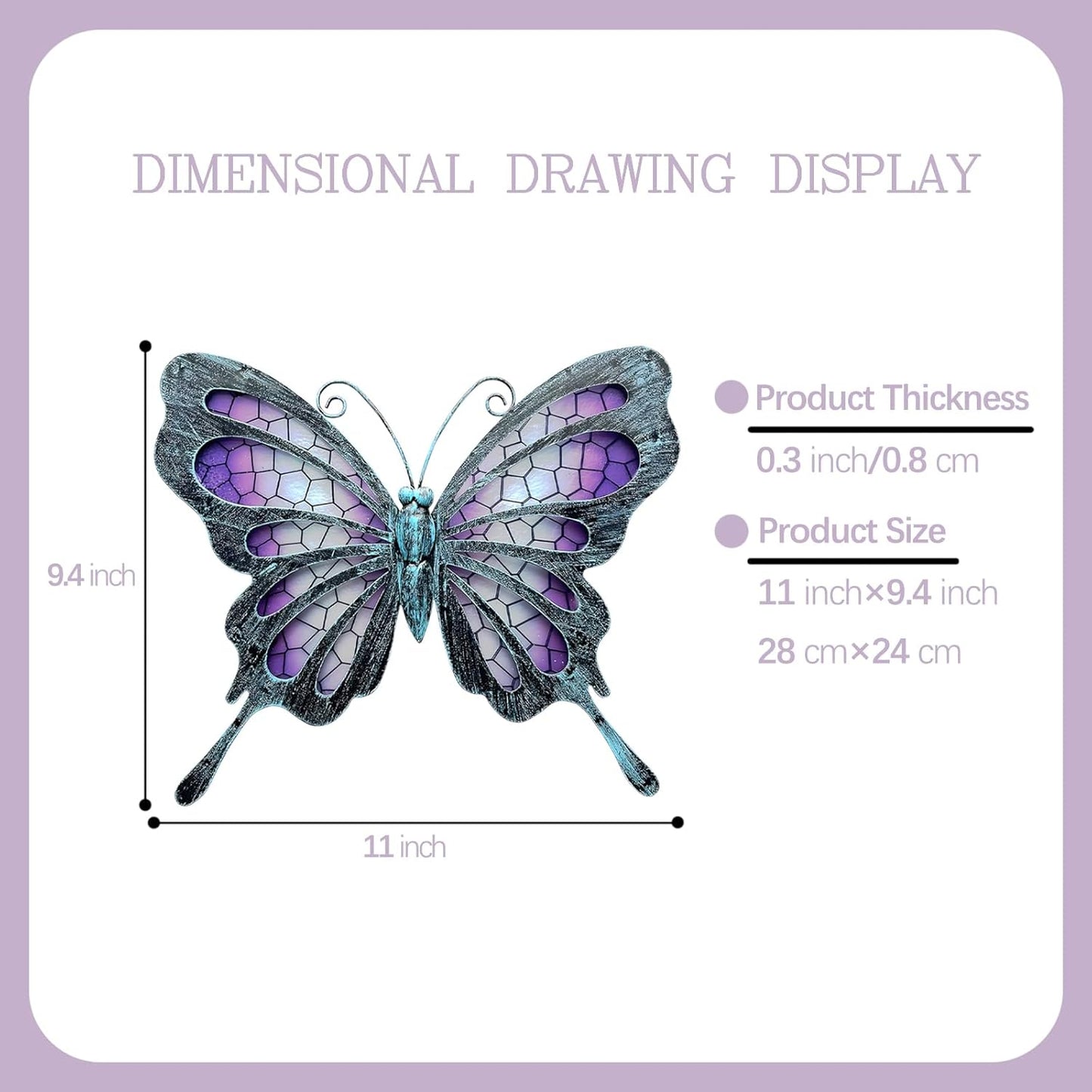POXOHO Metal Butterfly Wall Decor - Purple Mosaic Glass Art Sculpture with Metal Frame, 11 Inch Hanging Garden Ornaments for Outdoor Fence, Patio Yard, Indoor Bedroom & Living Room Home Decoration
