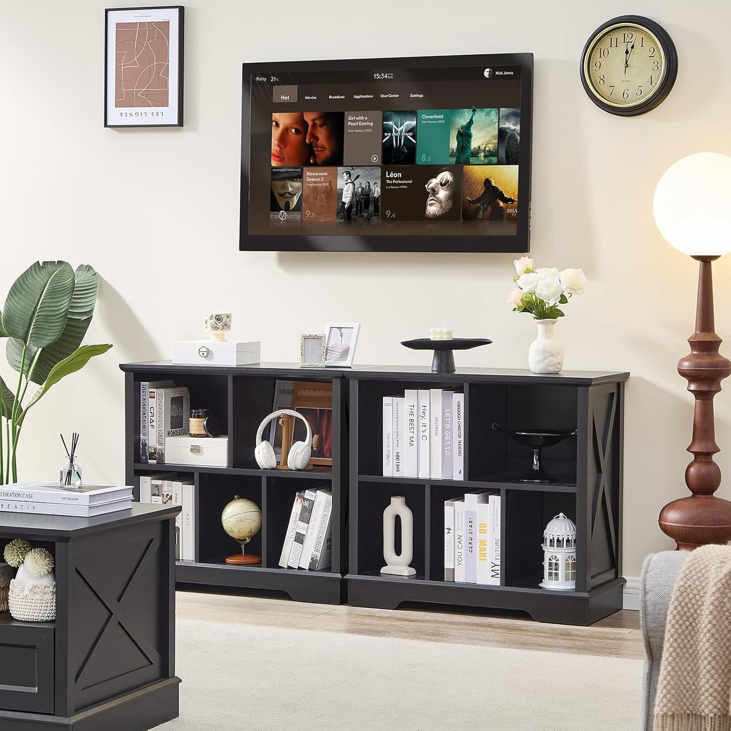 Farmhouse 5 Cube Bookshelf, Black Storage Organizer Bookcase, Kids Toy Storage Cabinet, Small Bookshelves Storage Organizer Shelf, Wood Display Cabinet Book Shelves for Bedroom,Living Room,Office