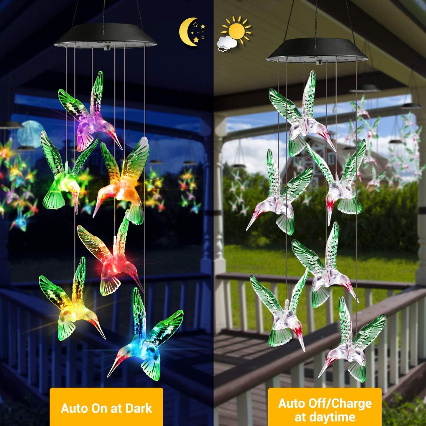 Toodour Solar Wind Chime, Color Changing Wind Chimes Hummingbird, LED Decorative Mobile, Gifts for Mom Grandma, Waterproof Outdoor Decorative Lights for Garden, Patio, Yard, Window Outdoor Decor