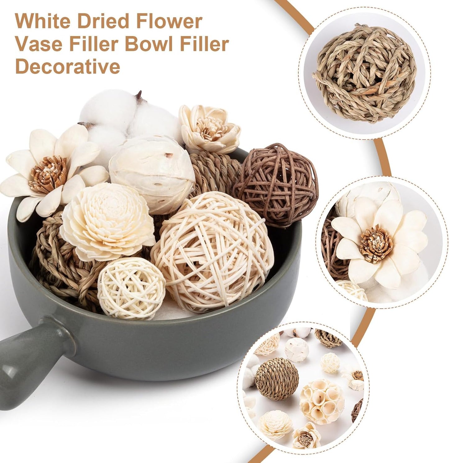 23Pcs Decorative Balls for Potpourri Bowl Filler, Bowl Filler for Table Centerpiece Home Decor, Woven Rattan Wicker Balls, Rattan Wicker Orbs Fillers for Vase Jar Dough Bowl