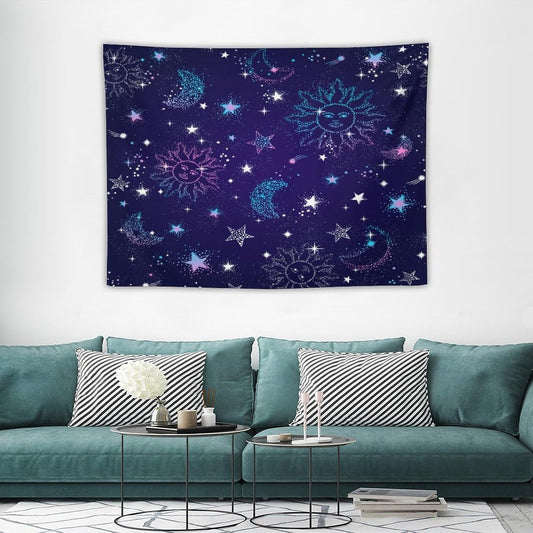 HZOHNAGO Boho Sun Moon Tapestry Purple Blue Sun Stars Galaxy Pattern Printed Wall Tapestry Wall Hanging for Bedroom Living Room Dorm 40" W x 30" H