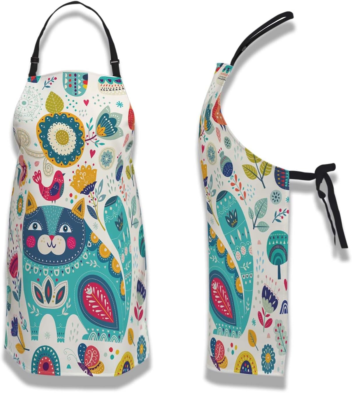 Kitchen Apron for Men Colorful Blue Cat Fun Aprons for Women for Cooking Restaurant BBQ Painting Crafting Gardening 27” (W) x 31” (H), Waterproof Aprons