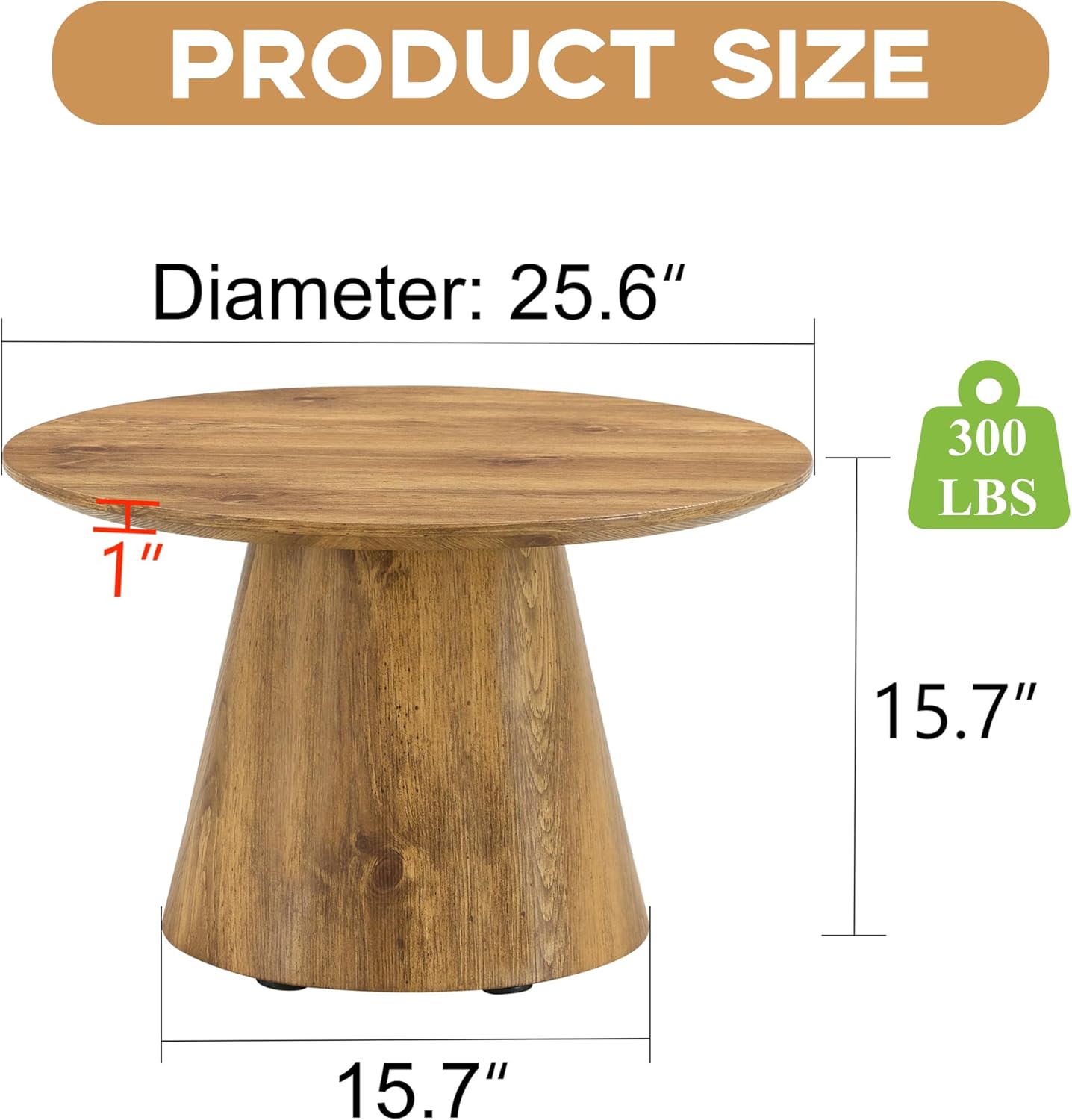 WILLIAMSPACE Round Coffee Table with Wooden Base, Modern Wood Small Circle Coffee Table Center Table with Natural Wood Grain Surface, Accent Side End Table for Living Room Apartment, φ25.6