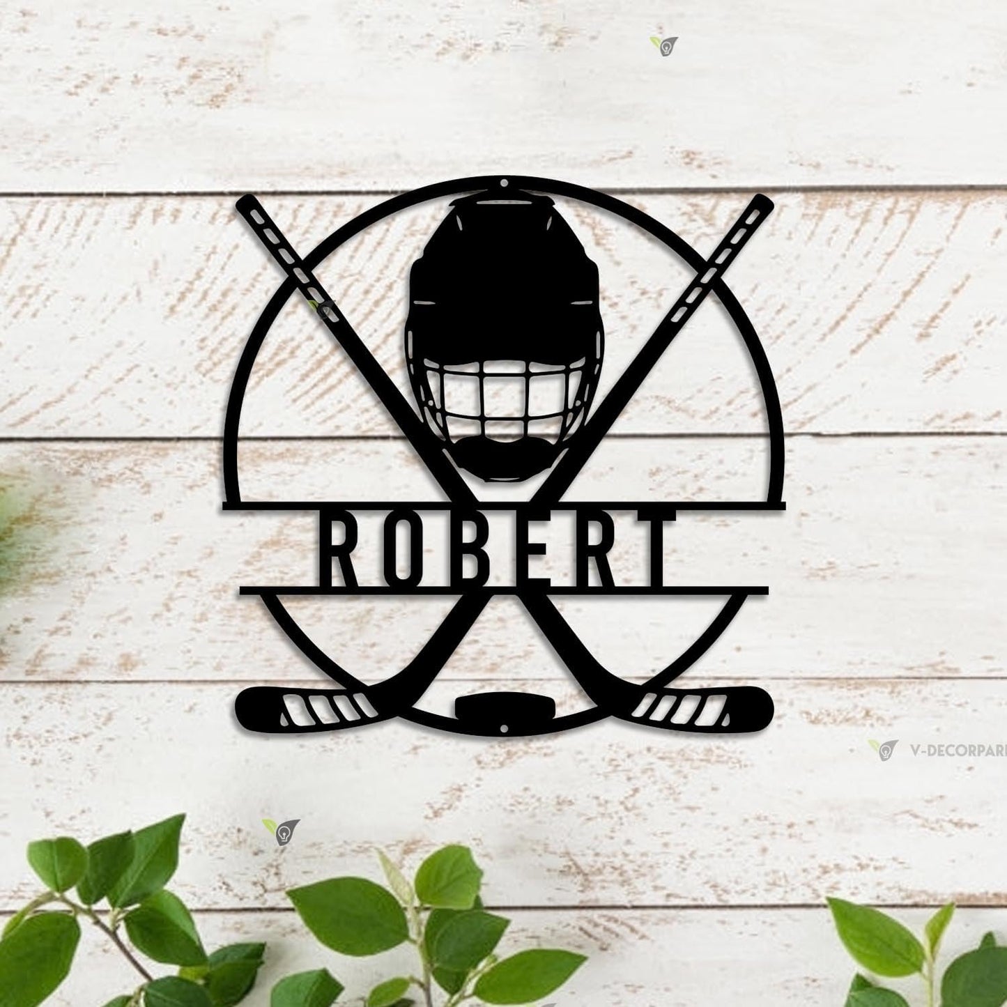Hockey LED Metal Wall Art – Sports Custom Name Sign Light Up with Helmet and Sticks, Ice Hockey Room Decor for Players, Fans, Coaches