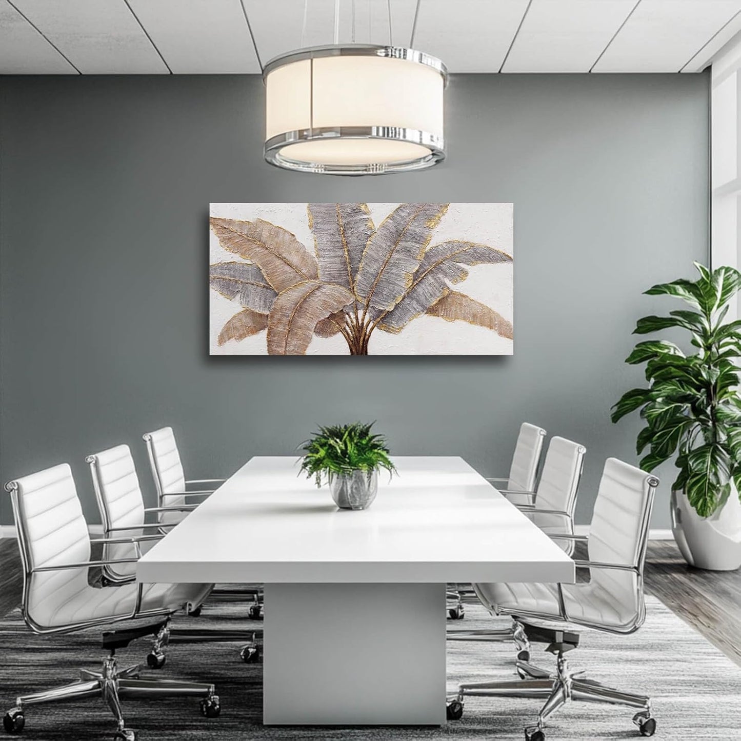 CHUDANHAO Gold Leaves Wall Art Vintage Botanical Art Pictures for Wall Decor Grey Wall Prints Gold Line Painting for Bedroom 24x48 Inch Ready to Hang