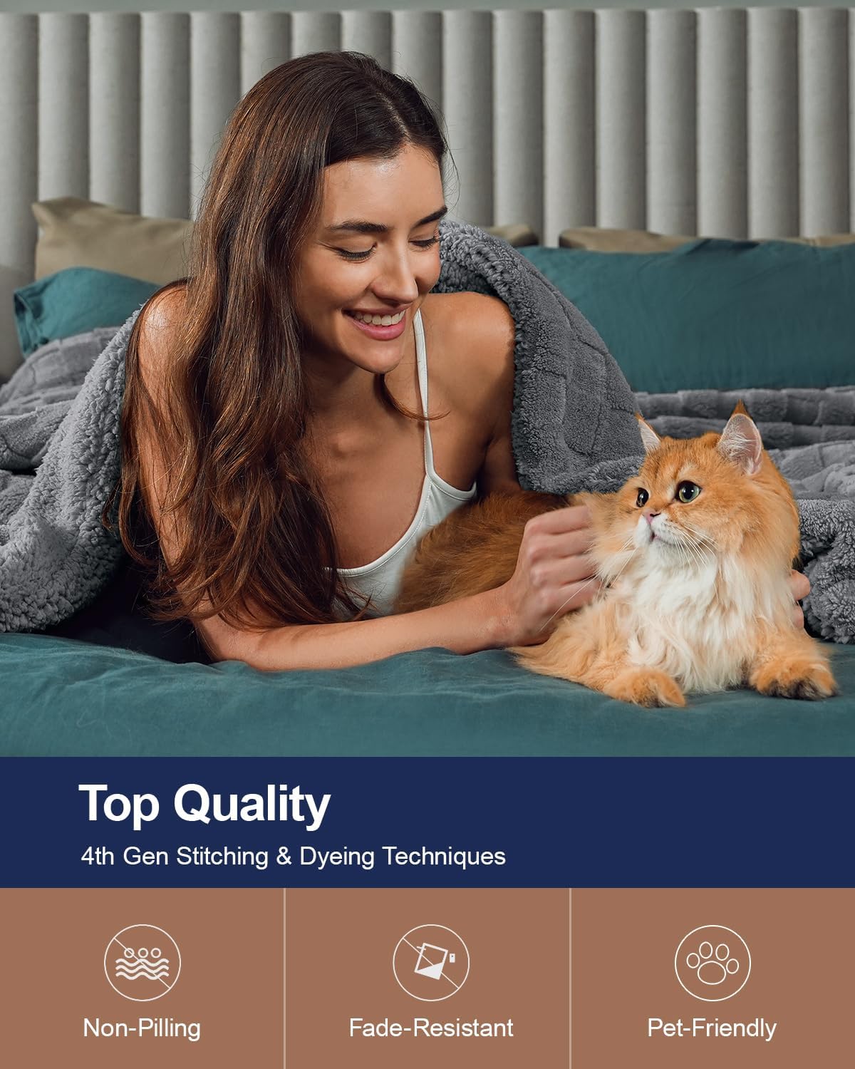 Pawque Super Soft Cozy Throw Blanket Queen Size for Couch Bed, Fluffy Sherpa Fleece Reversible Thick Warm Fuzzy Blanket for All-Season, 3D Checkered Jacquard Decorative Blankets, Grey, 90"x90"