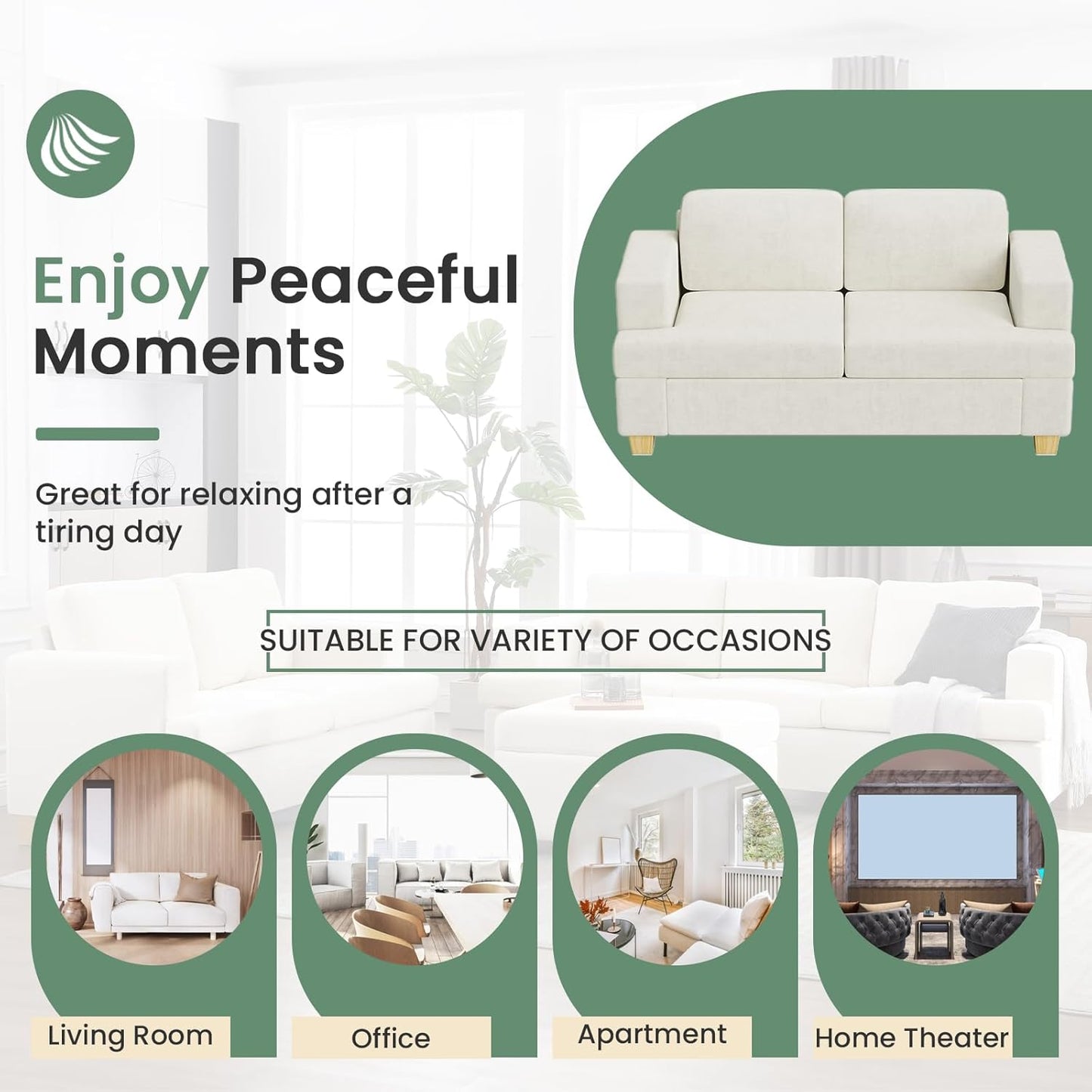 Sofa, 63” Comfy Loveseat Sofa Couch with Deep Seats, Couch for Living Room, Modern Sleeper Sofa, Beige Chenille