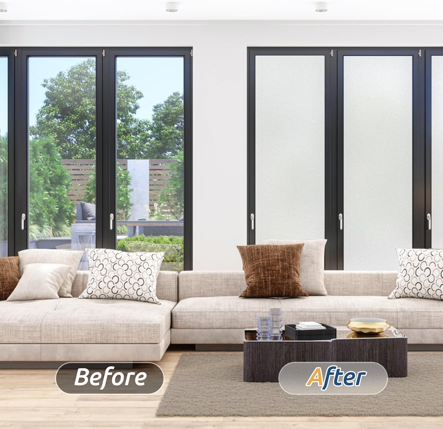 rabbitgoo Window Privacy Film, Frosted Glass Window Clings, Static Cling UV Heat Blocking Door Stickers for Home Bathroom, Removable Indoor Decal Coverings Day and Night, Pure, 11.8 x 78.7 Inches