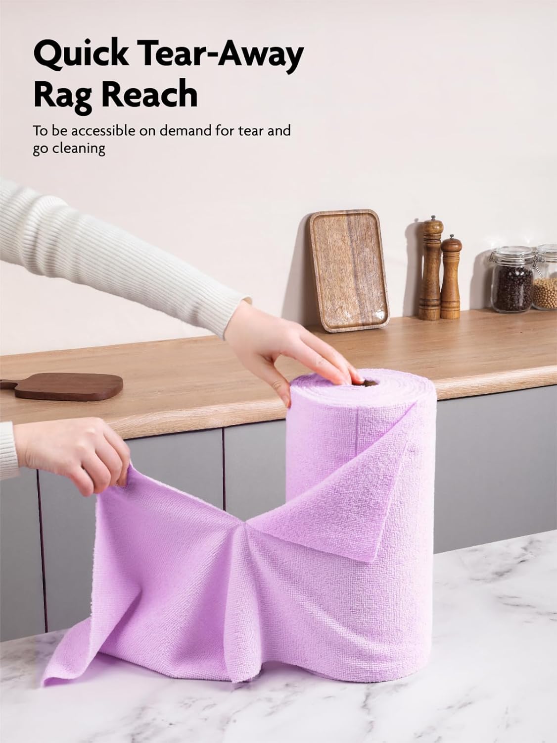 Fantasticlean Microfiber Cleaning Cloth Roll -75 Pack, Tear Away Microfiber Towels, 12" x 12", Reusable, Washable, Scratch Free, Ultra Absorbent Dish Rags for Car, Home, Garage or Shop (Purple)
