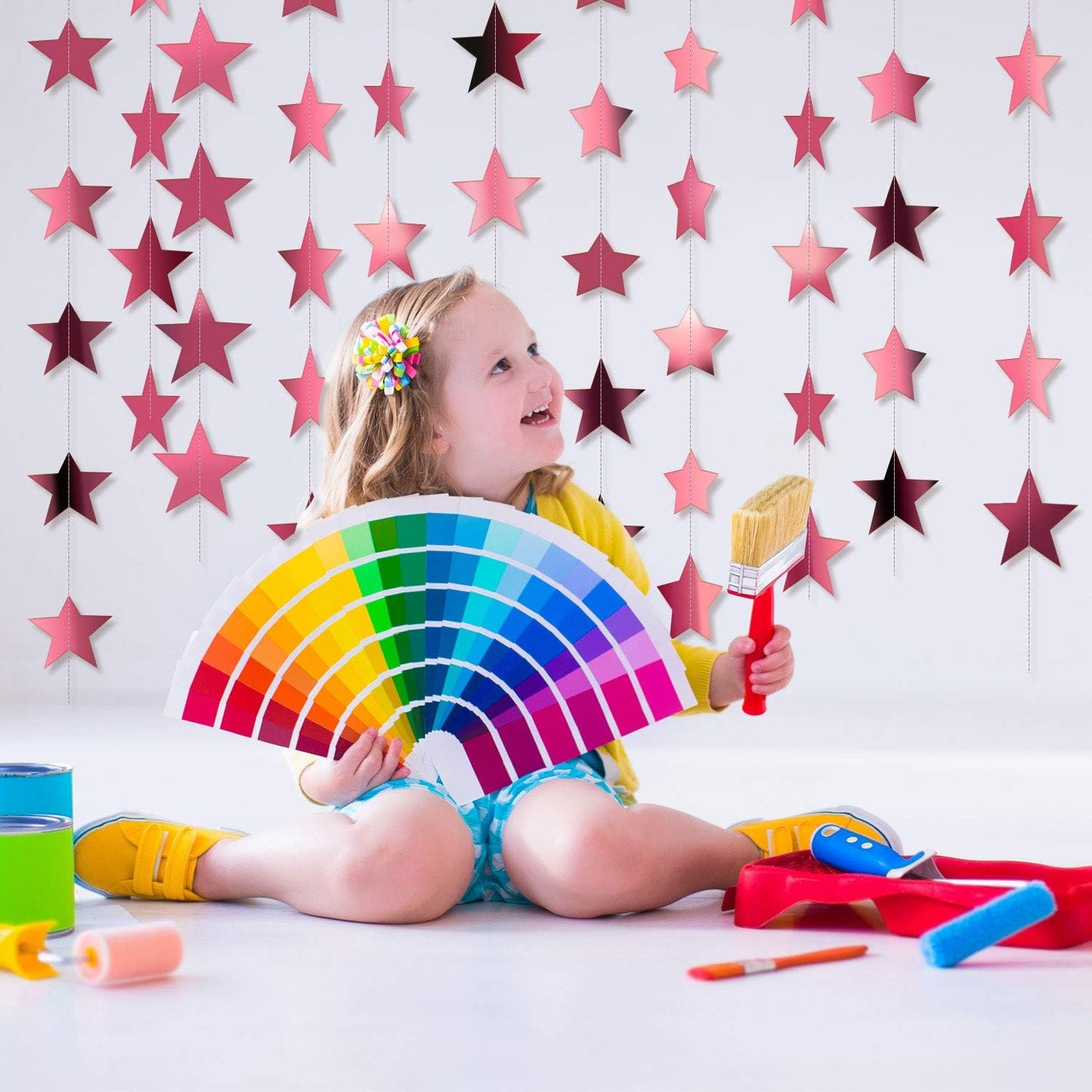 Patelai Glitter Star Garland Banner Decor 130 Feet Star Hanging Bunting Banner Twinkle Backdrop for Homecoming Classroom Wedding Birthday Halloween Christmas Party Supplies(Rose Pink)