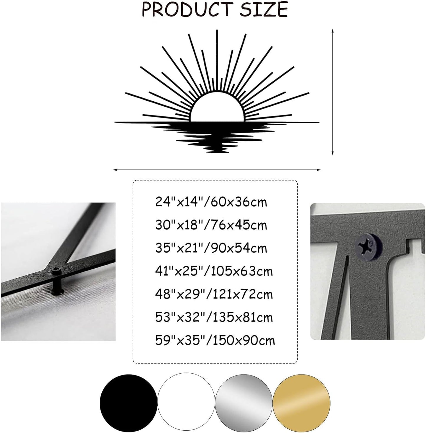 Sunrise Metal Wall Art, Metal Sun Wall Decor, Sun Outdoor Wall Art, Abstract Sunrise Wall Decor, Boho Home Hanging, Living Room Wall Hanging (Silver, 48"x29"/121x72cm)