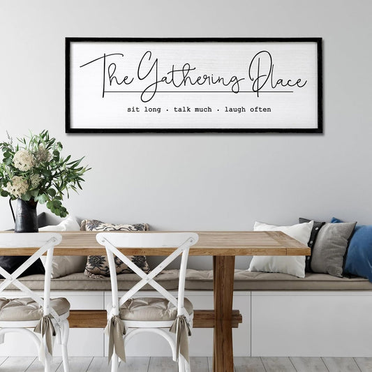 The Gathering Place Wall Decor Art 24"X10" for Dining Room gather Kitchen Wall Wooden Framed Sign (Black)