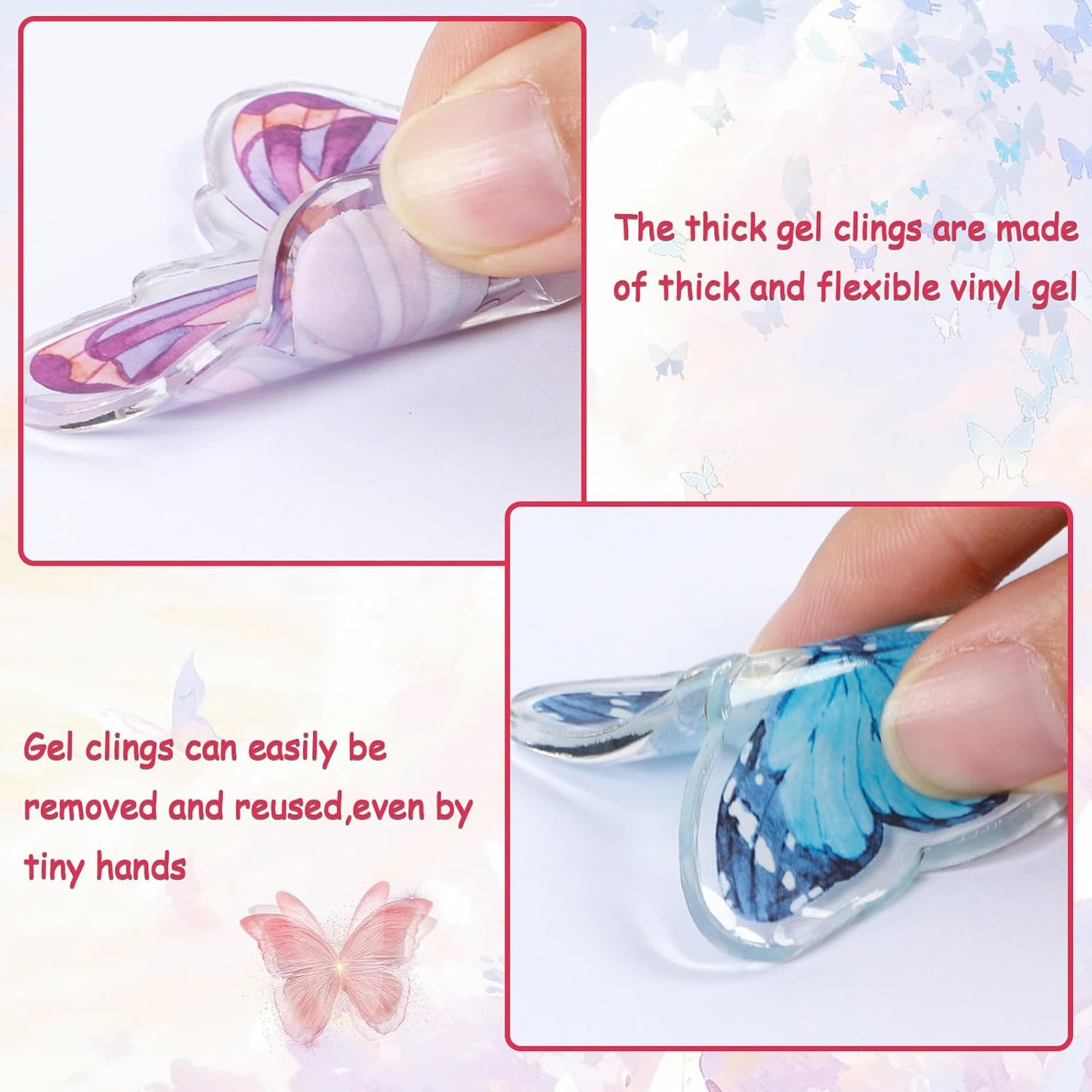 20PCS Butterfly Thick Gel Cling Spring Window Gel Clings Decals Stickers Butterfly Window Decorations for Kids Toddlers Home Airplane Classroom Nursery Spring Party Supplies Removable Reusable