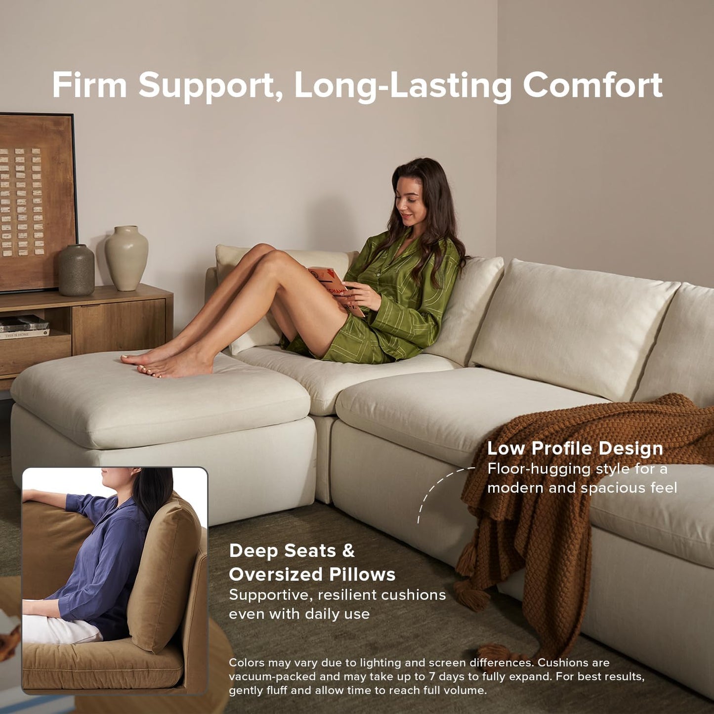 mopio Oversized Modular Sectional Sofa with Fully Removable Covers and Storage, Convertible U, L-Shaped and Sleeper Sectional, Modern Couches with Ottoman Chaise (Hazelnut Velvet, 8 Seats, Sleeper)