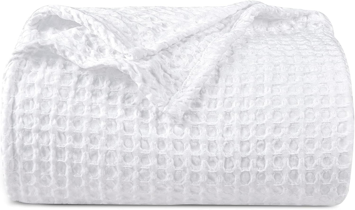PHF Ultra Soft Waffle Weave Blanket Twin Size 66"x 90"- Washed Lightweight Breathable Cozy Woven Blanket for Bed - Aesthetic Decor for Couch Bedding Sofa Home Car - White