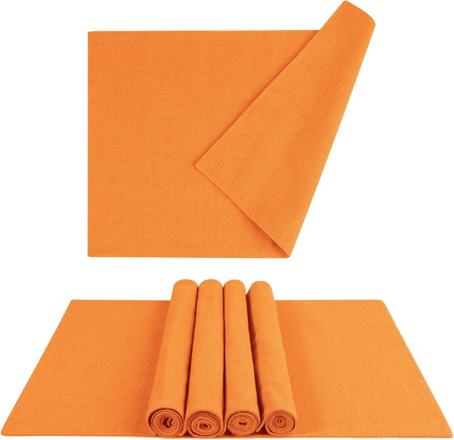 MANSPHIL Orange Cloth Placemats Set of 6, Double Layer Faux Linen Place Mats Heat Resistant Washable Table Mats for Dining Kitchen, 13x19 Inch