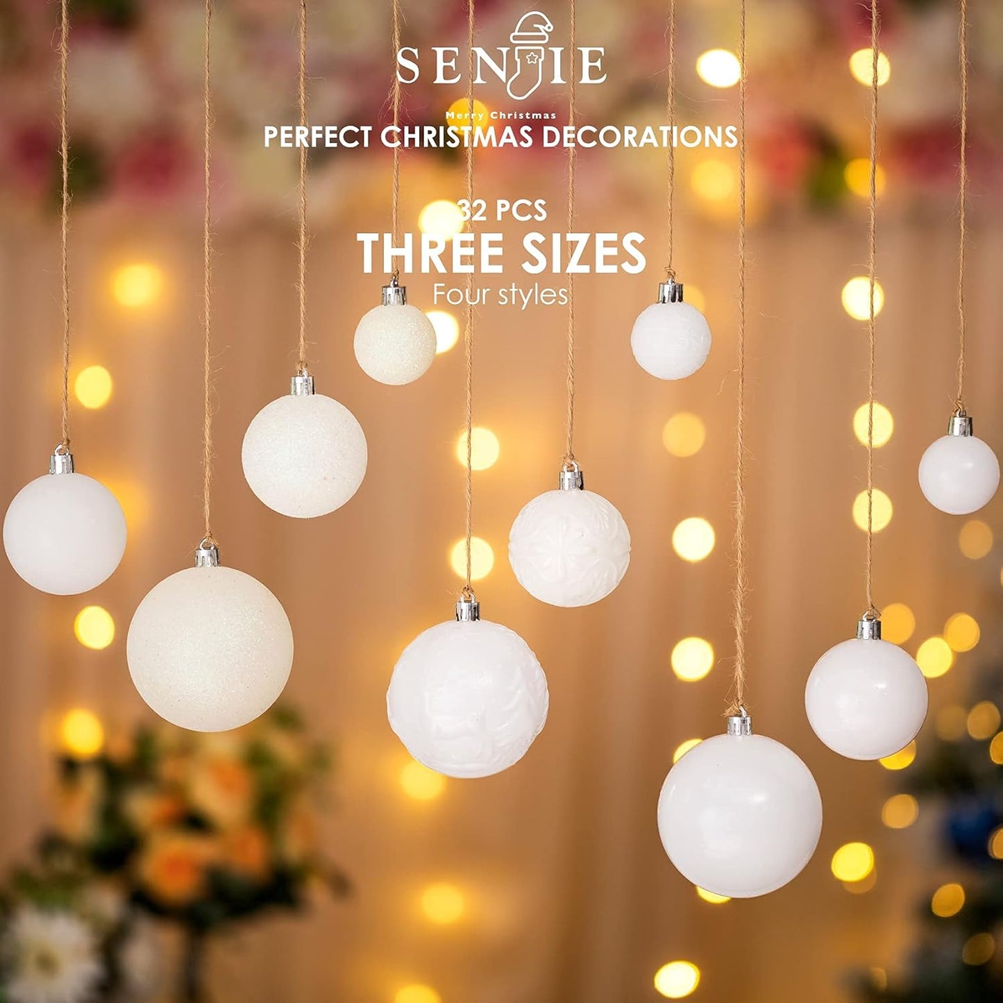 Christmas Ornaments for Xmas Trees,White Shatterproof Christmas Ball Ornaments