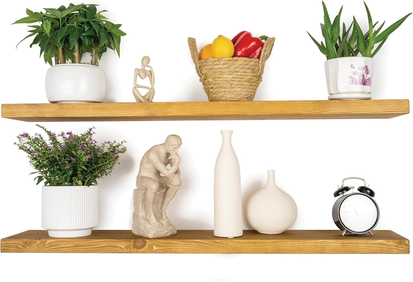 BGMG Wood Floating Shelves 48 inch Set of 2, Rustic Wooden Wall Mount Shelves for Living Room Bedroom Kitchen Farmhouse-48x6.7x1.25 inch- Gold Oak