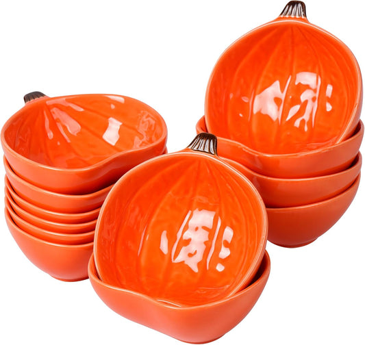 Kolewo4ever 12 Pieces Pumpkin Ramekins Haiioween Bowls Ceramic Pumpkin Bowl 6 Ounces Ramekins for Fall Halloween Serving Dip, Sauce, Condiments,Snack