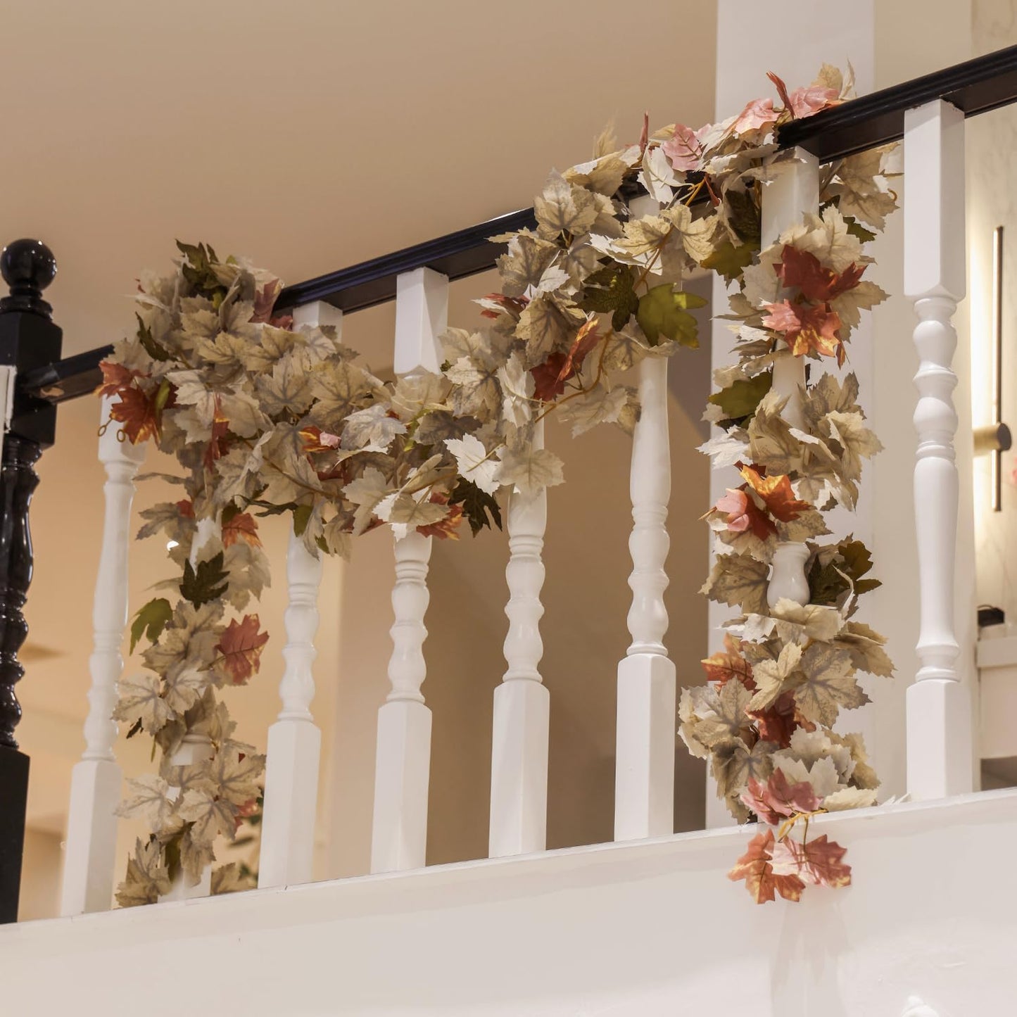 PARTY JOY 6PCS Leaf Garland, 5.6Ft Halloween Garland Artificial Maple Leaf Autumn Hanging Fall Vines Thanksgiving Decorations Fall Decor