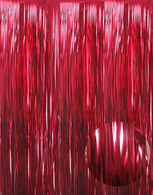 GOER 3.2 ft x 9.8 ft Metallic Tinsel Foil Fringe Curtains Party Photo Backdrop Party Streamers for Birthday,Graduation,New Year Eve Decorations Wedding Decor (4 Pcs,Burgundy)