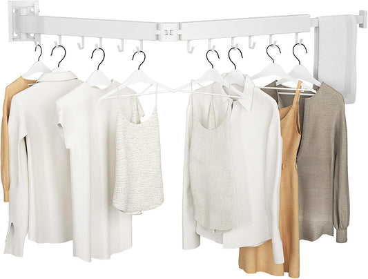 Foldable Clothes Drying Rack, 2 Fold Laundry Drying Rack Wall Mount, [No Drilling] Folding & Durable Space Saver for Laundry, Balcony, Bathroom, Patio, Dormitory, Apartment-White