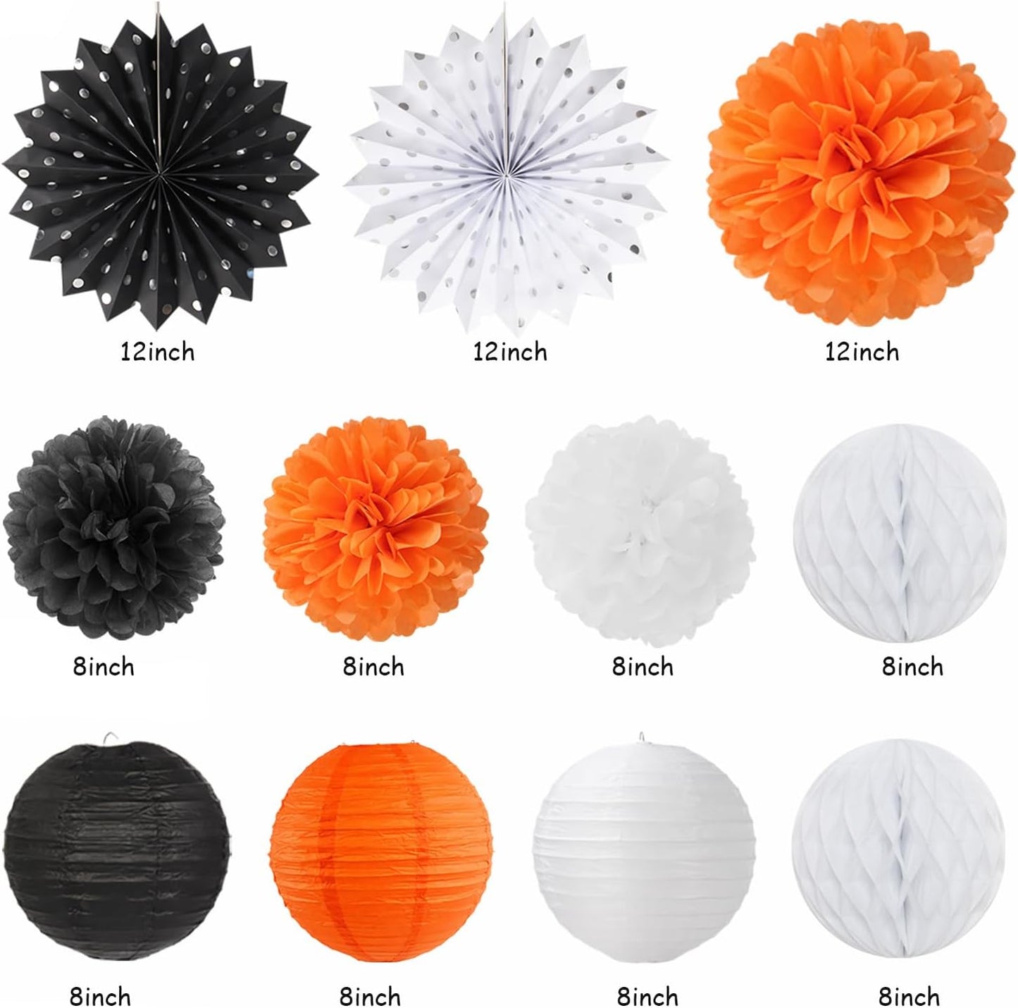 Black-White Orange Halloween Birthday Party-Decorations - 21pcs Happy Banner,Paper Lanterns Honeycomb,Tissue Pom Poms Flower Fan,Kids Classroom Hanging Streamers Garland Decor Supplies Huglony