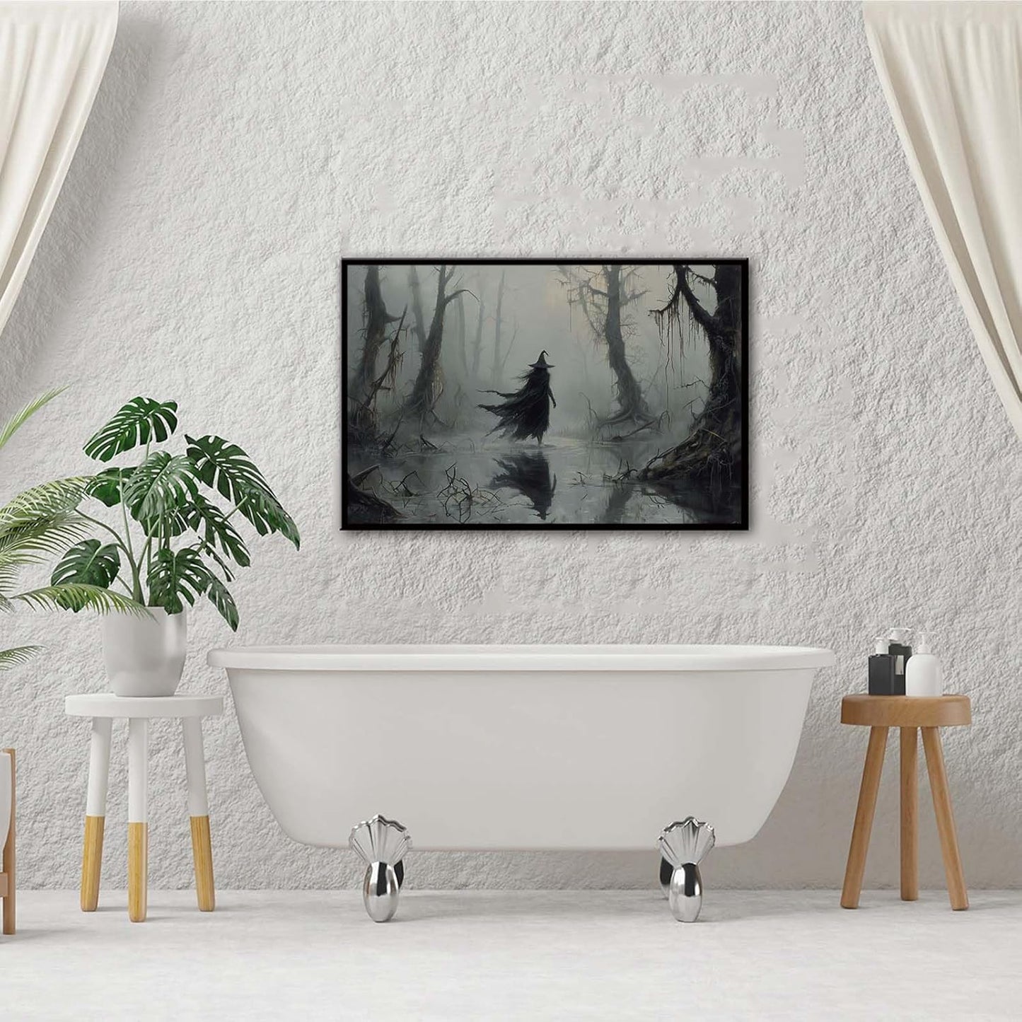 JFHCQJPK Vintage rustic swamp witch poster dark moody wall art gothic horror season halloween print for home decor retro dark moody painting12x16in Metal blackFramed