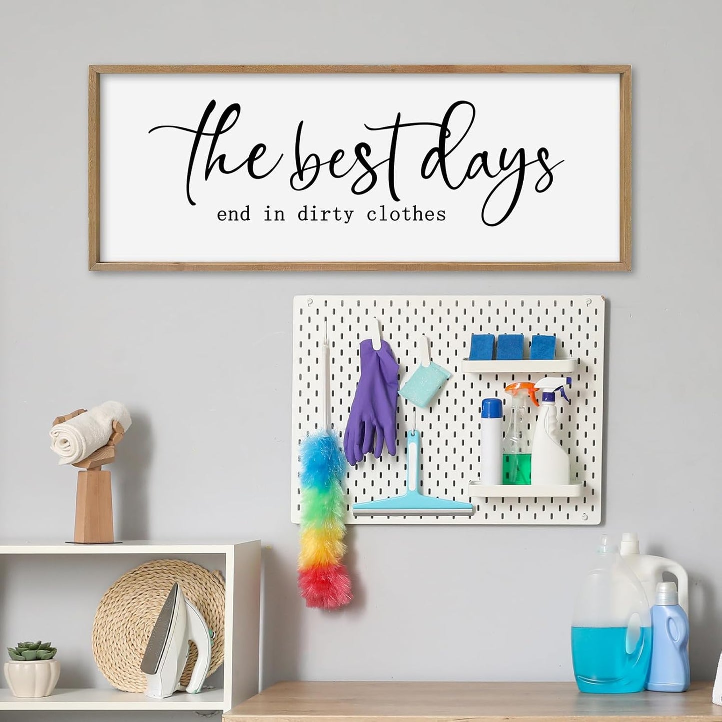 SRSZHIYUE The Best Days End In Dirtiest Clothes Sign Wall Decor Art 40"×15" for Laundry Room Large Wood Framed Wall Hanging (Wood)
