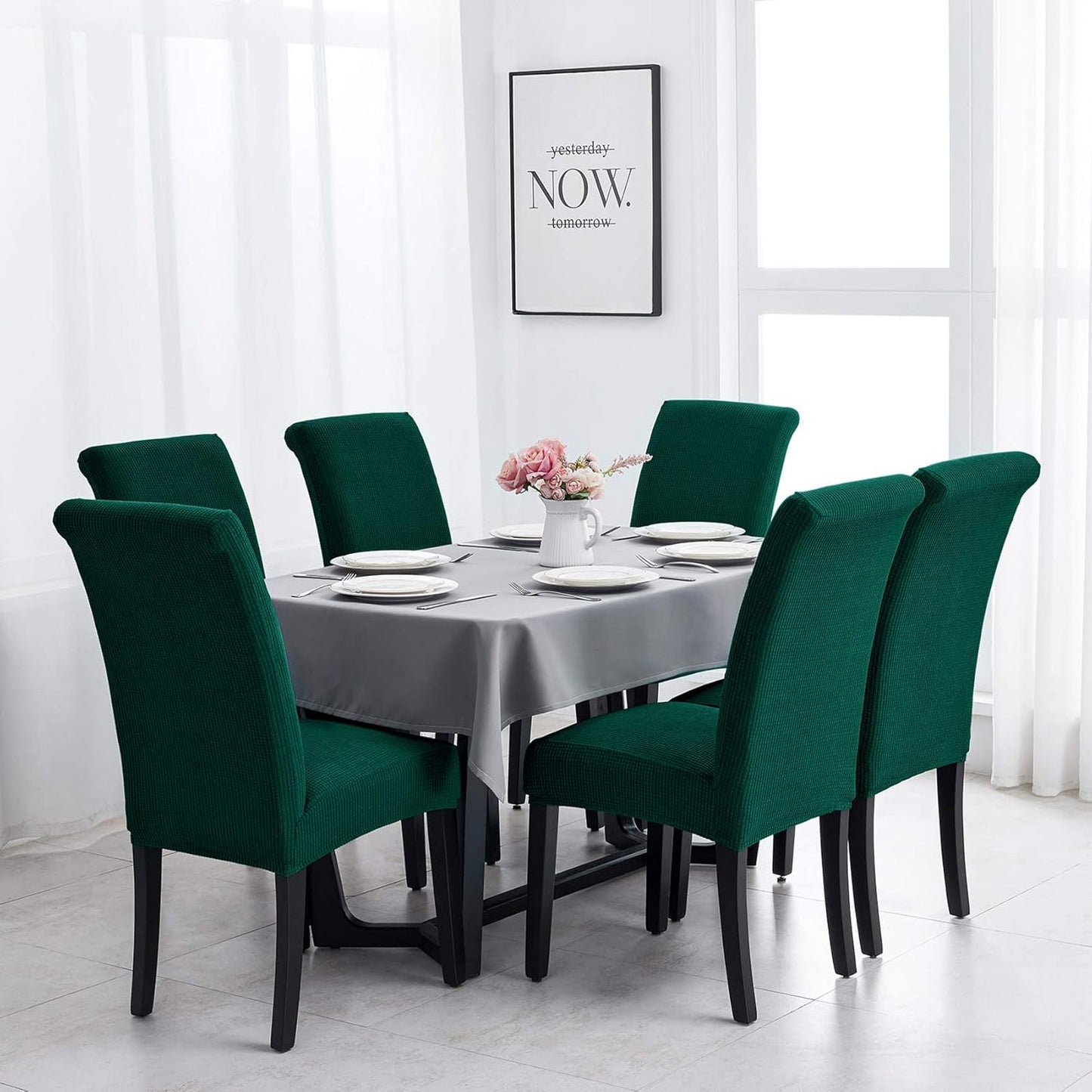 Joccun Chair Covers for Dining Room Set of 2, Dining Chair Slipcovers Stretch Dining Room Chair Covers Seat Protector,Washable Parsons Chair Cover for Home,Hotel,Banquet(Hunter,2 Pack)