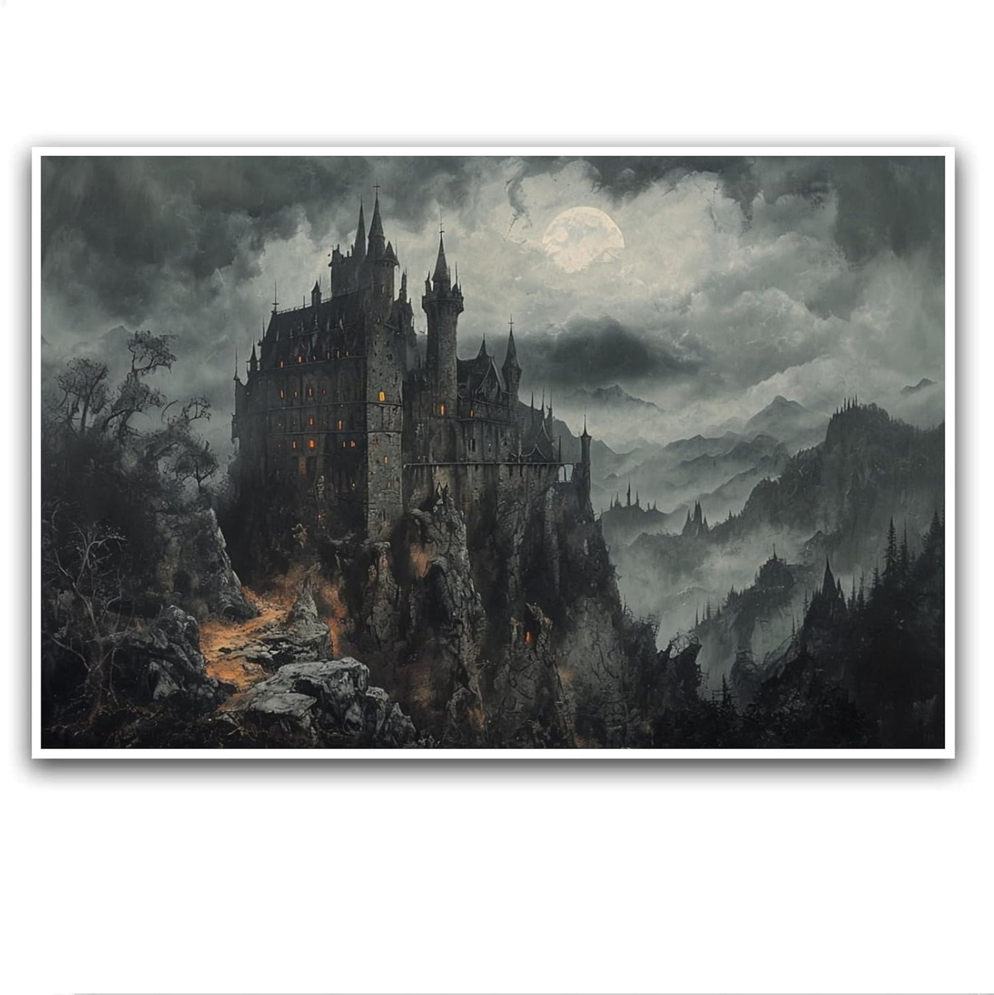 JFHCQJPK Vintage Castle Poster Dark Academy Victorian Gothic Castle Wall Art Poster Moody Mystical Art Print Suitable for Home Living Room Bedroom16x24in Frameless