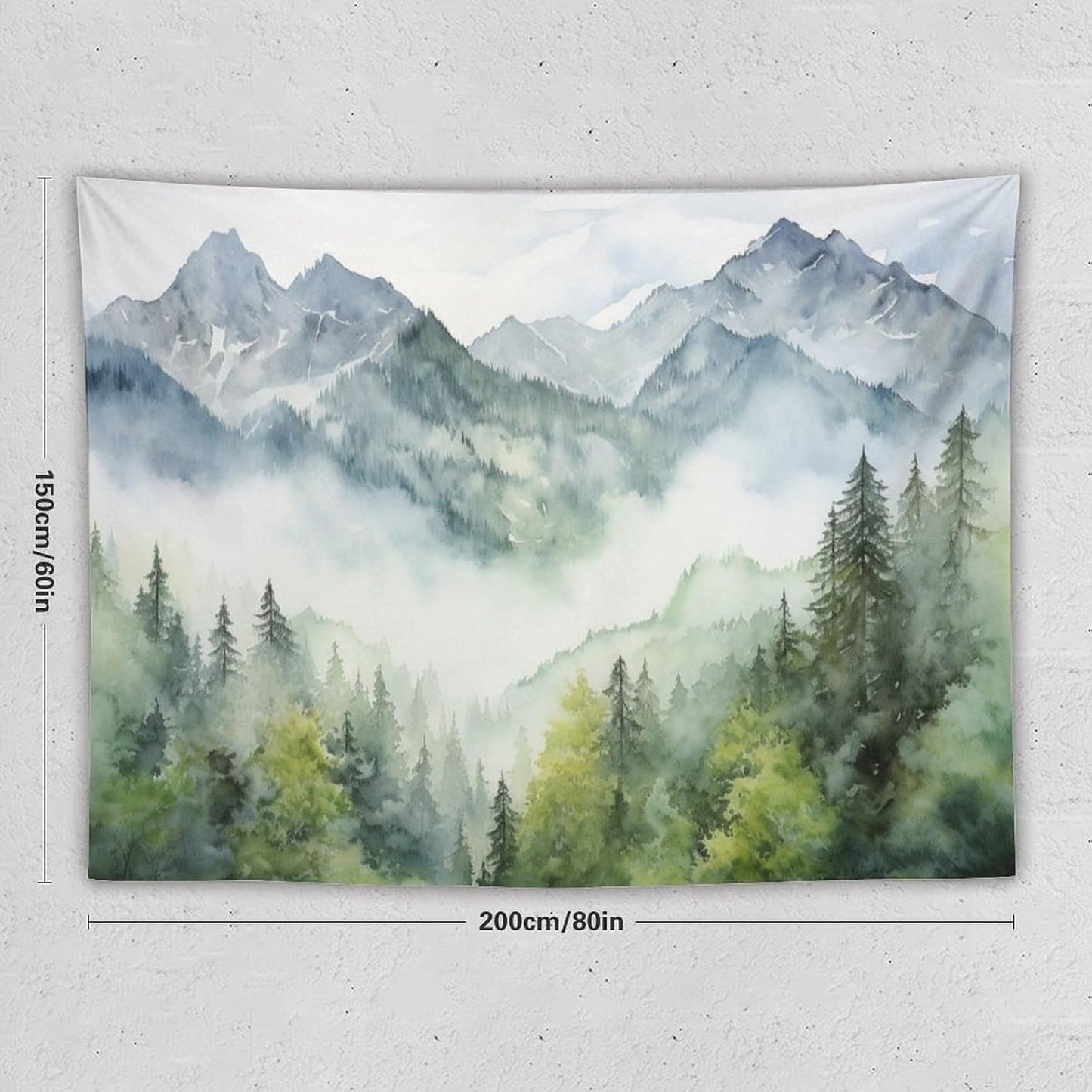 HZOHNAGO Mountain Tapestry Misty Green Forest Mountain Pattern Printed Wall Tapestry Wall Hanging for Bedroom Living Room Dorm 80" W x 60" H