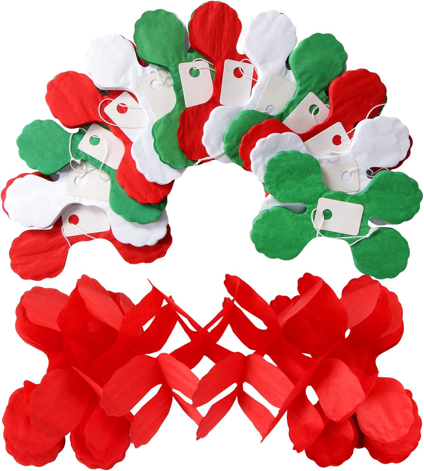 Red-Green White Party-Decorations Christmas Streamers-Garland - 12pcs Mexico Italian 4-Leaf Clover Paper Streamers,Italy Mexican Birthday Baby Shower Wedding Banners,New Years Winter Decor Ouruola