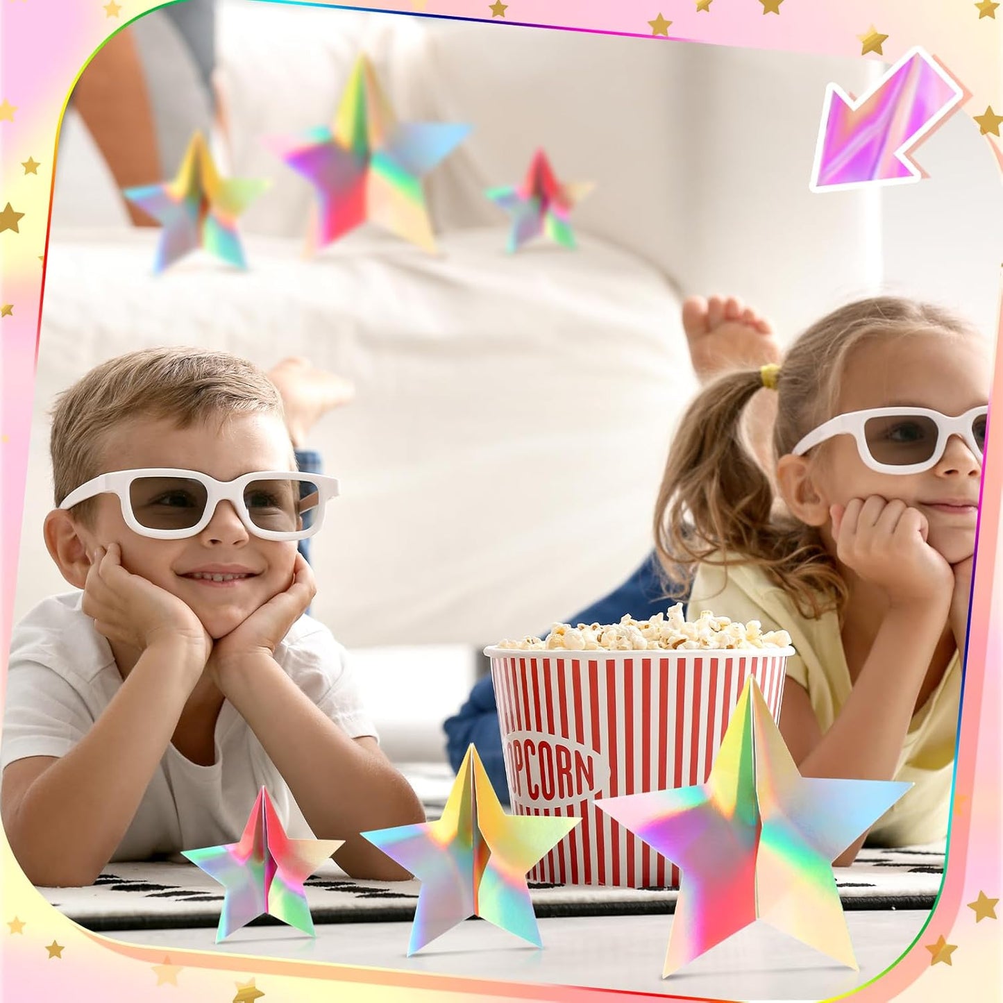 45 Pcs 3D Star Centerpieces Movie Night Decorations for Table in 3 Size Hanging Supplies for Red Carpet Film Show Theme Birthday New Year Party First Day of School Table Decor (Iridescent)