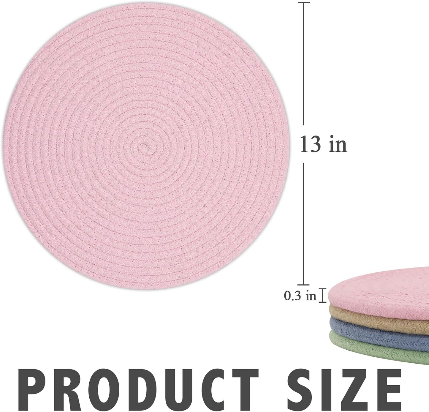 Round Placemats Set of 6, Cotton Rope Woven Table Mats, Hot Pads for Kitchen, Non Slip Heat Resistant Place Mats, 13 Inches Braided Placemat for Farmhouse Decor and Kitchen Table Decor (Pink)
