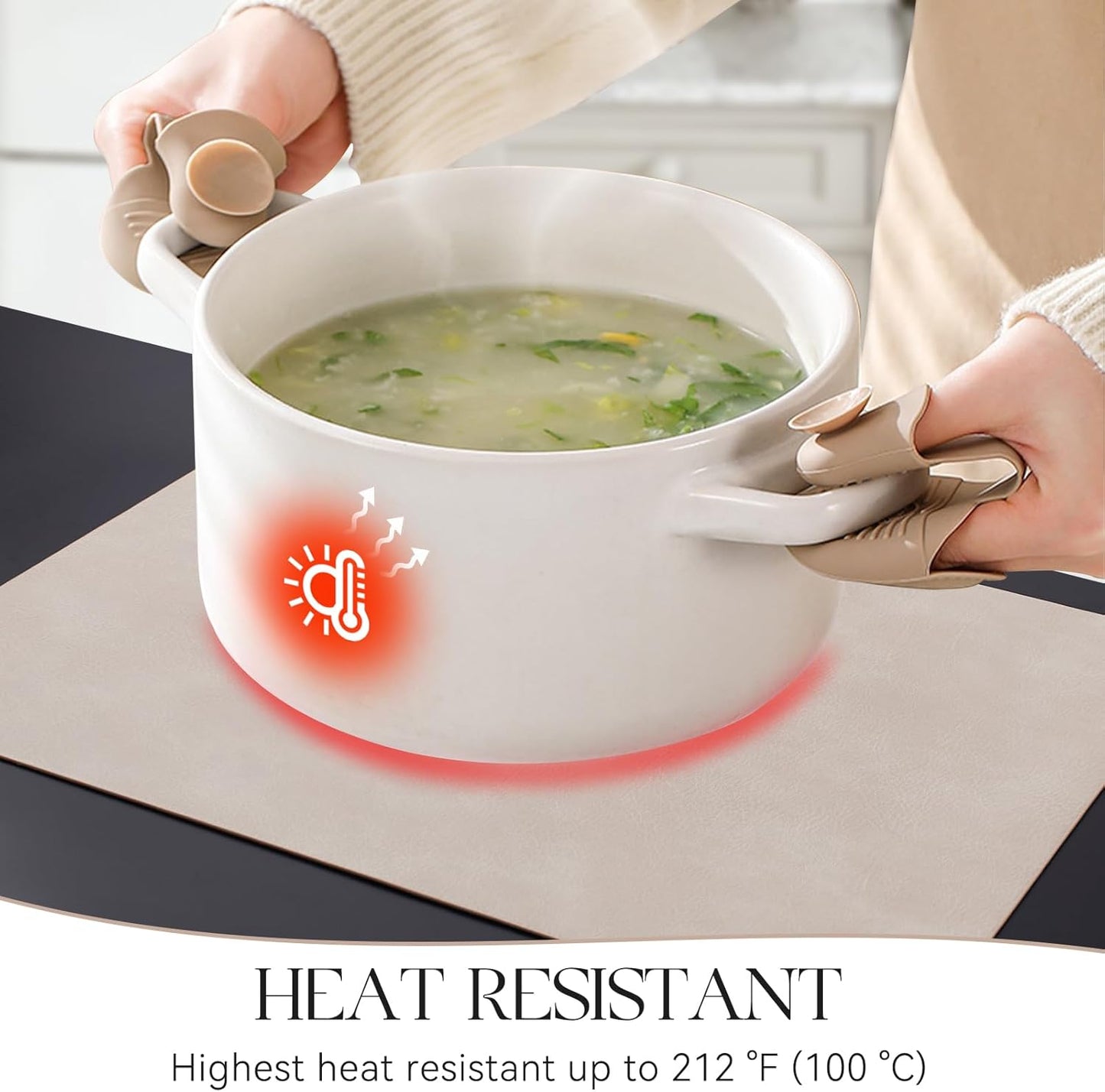 MOSAYT Vinyl Placemats Set of 4-12 X 17 Inch - Faux Leather 100% Waterproof Oil-Proof Wipeable PU Place Mats, Heat Resistant Reversible Table Mats for Kitchen, Dining, Outdoor (Beige)