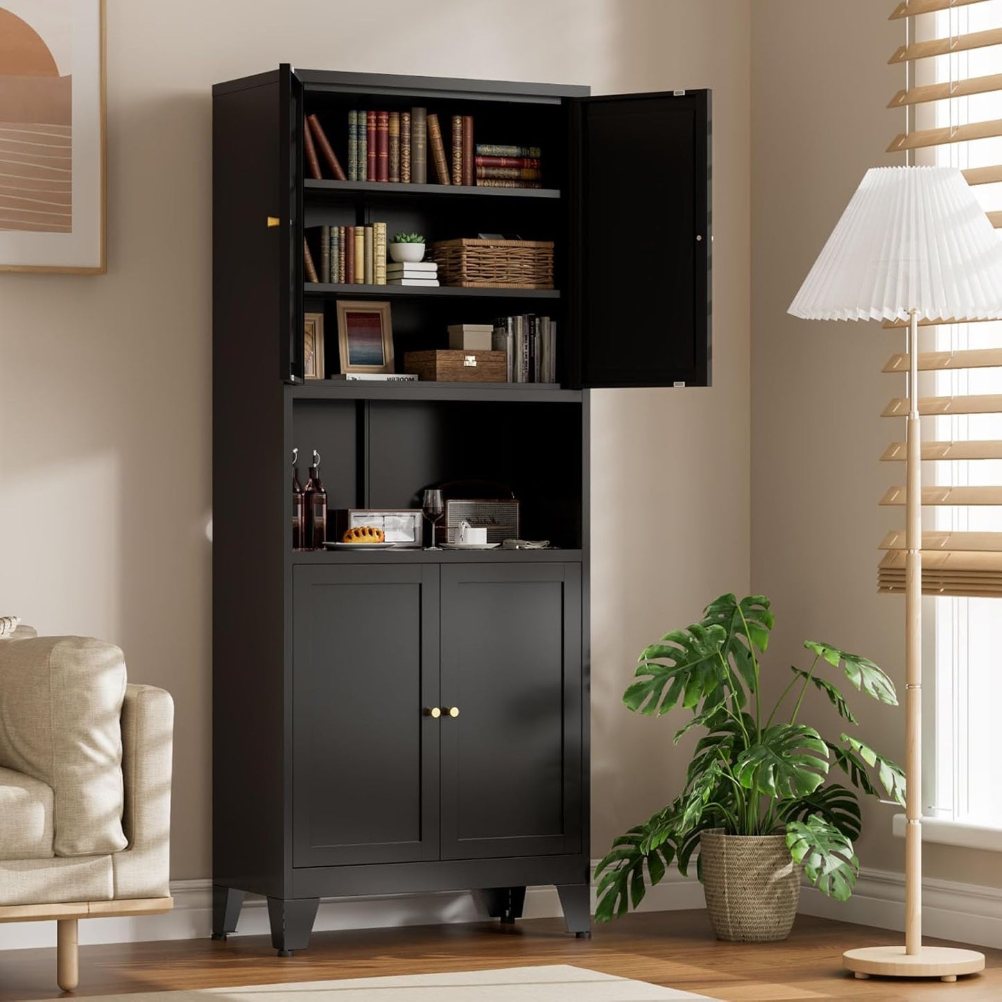 69" Tall Kitchen Pantry Cabinet, Metal Storage Cabinet with 4 Doors and Adjustbale Shelves, Freestanding Cupboards for Dining Room, Living Room, Bathroom