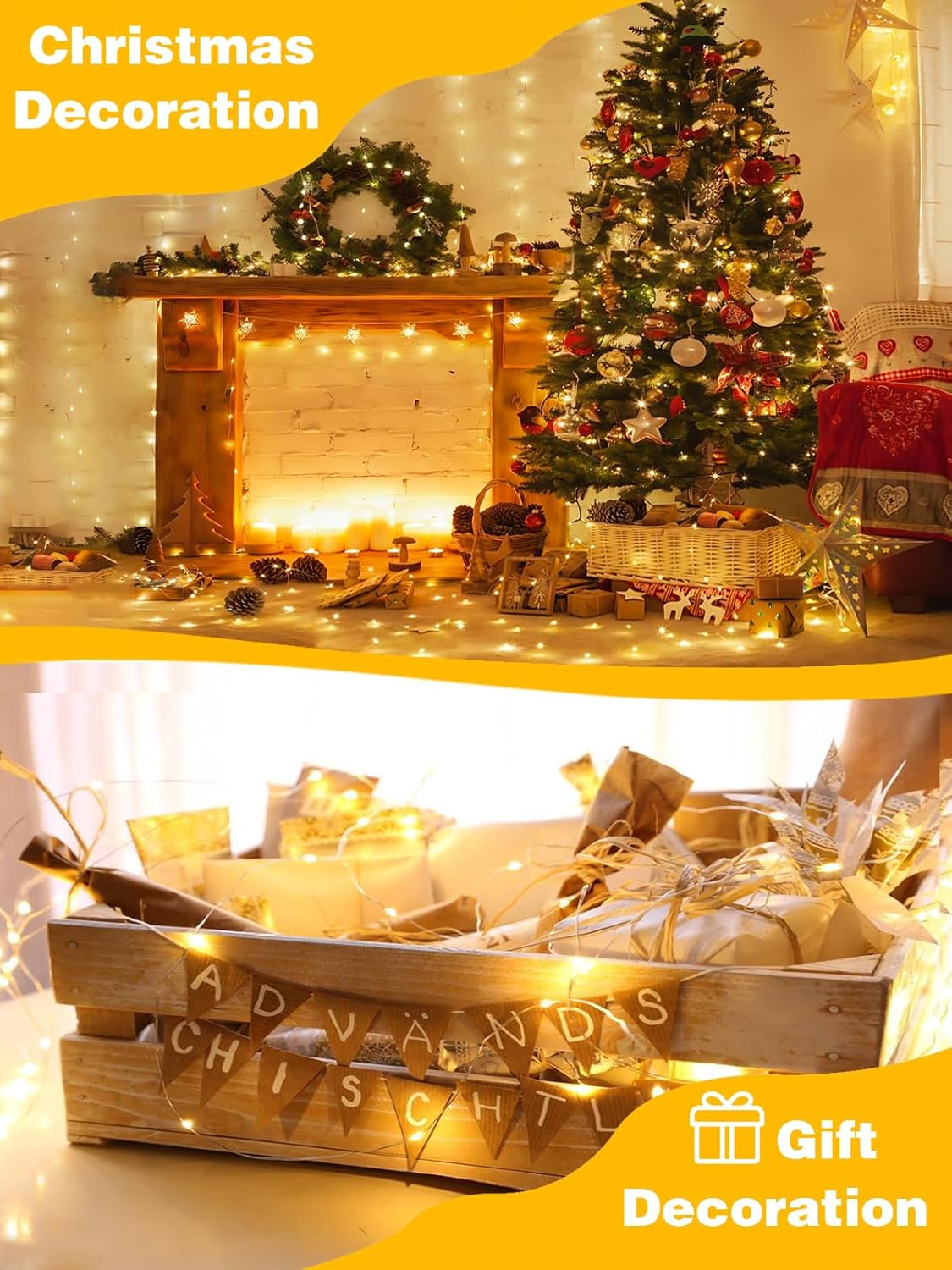 6 Pack Fairy Lights Battery Operated with Timer, Each 20FT 60LED Christmas String Lights Outdoor Indoor, Cuttable Battery Twinkle Light for Bedroom Home Wedding DIY Christmas Decorations (Warm White)