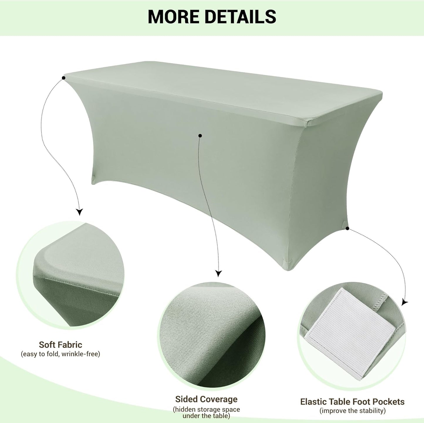 Obstal 2PC Sage Green Tablecloth - 8ft Rectangle Spandex Table Cover for Party, Events, Banquets & Weddings, Machine Washble