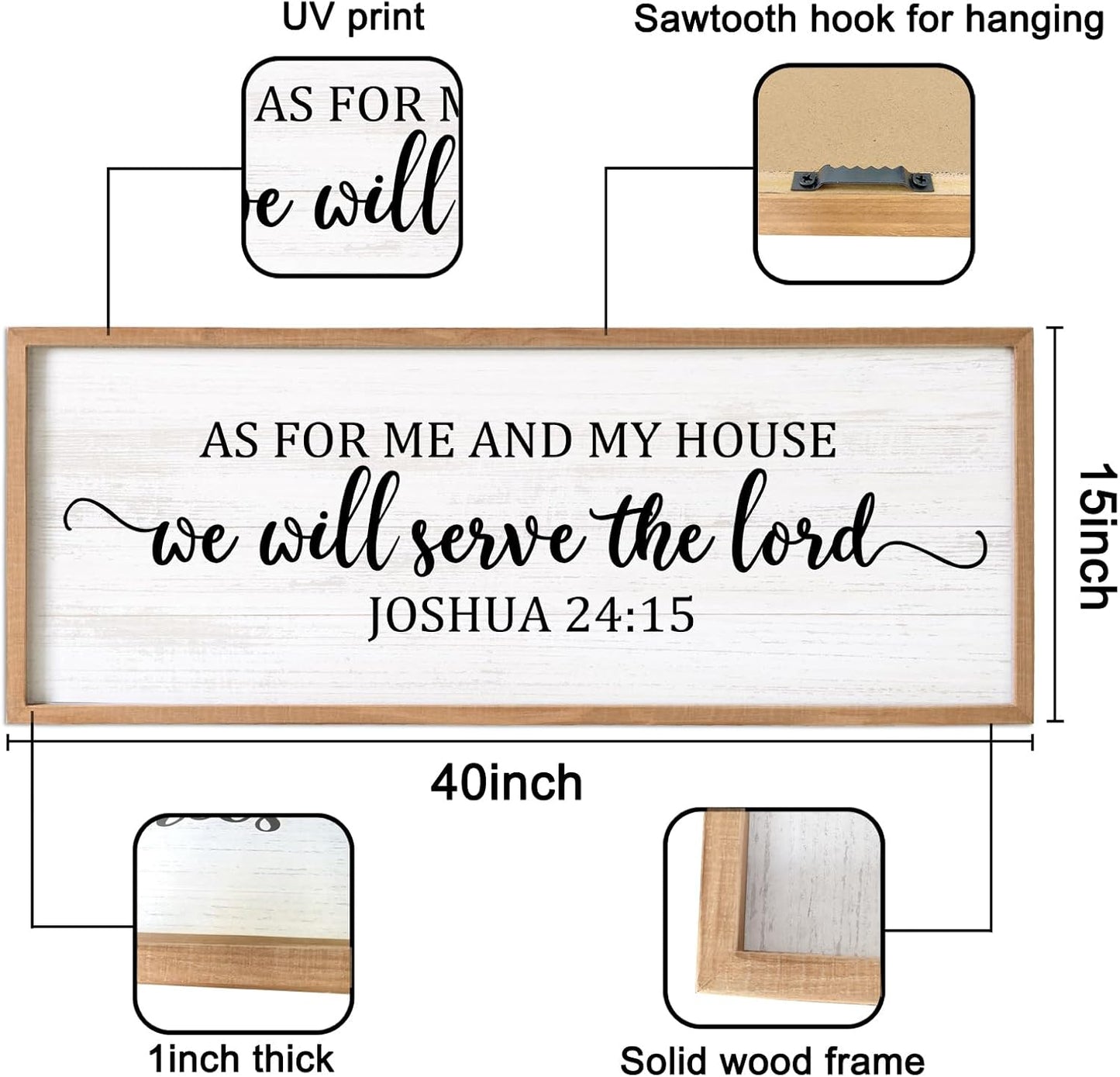 As For Me And My House We Will Serve The Lord Framed Wall Art, 40''×15'' Horizontal Positive Religious Rustic Bible Verse for Christian God Jesus Christ Prayer, Vintage Holy Catholic Scripture Decor