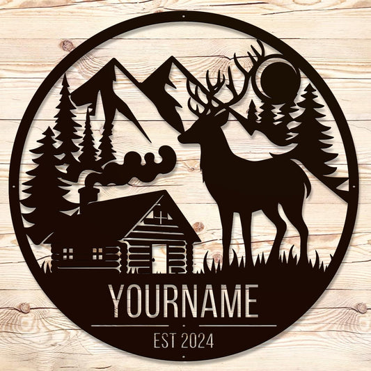 Personalized Deer Forest Name metal Signs,Custom Shed Metal Wall Decor,Black Deer Metal Wall Art Decor,Deer Home Metal Signs Plaques,Outdoor wall Decorative Signage (Style B)