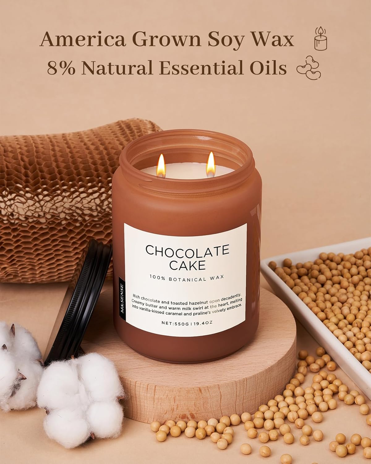 M&SENSE Chocolate Layer Cake Scent Candles, Large 19.4oz Natural Soy Wax 110 Hours Burn Time Clean Non Toxic Scented Classic 2 Wicks Candle for Bedroom Living Room Office