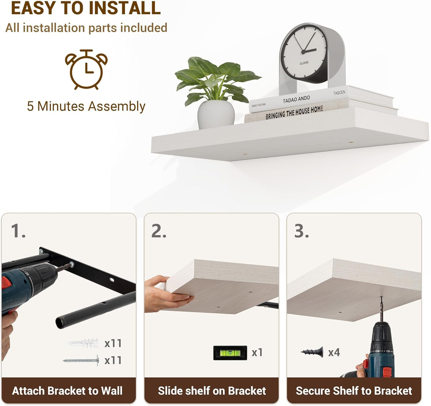 55 Inch Floating Shelves, 55"x9.25"x1.5" Inch Deep Floating Shelves for Wall, Wooden Shelves for Bathroom, Bedroom, Living Room, Cream White Oak