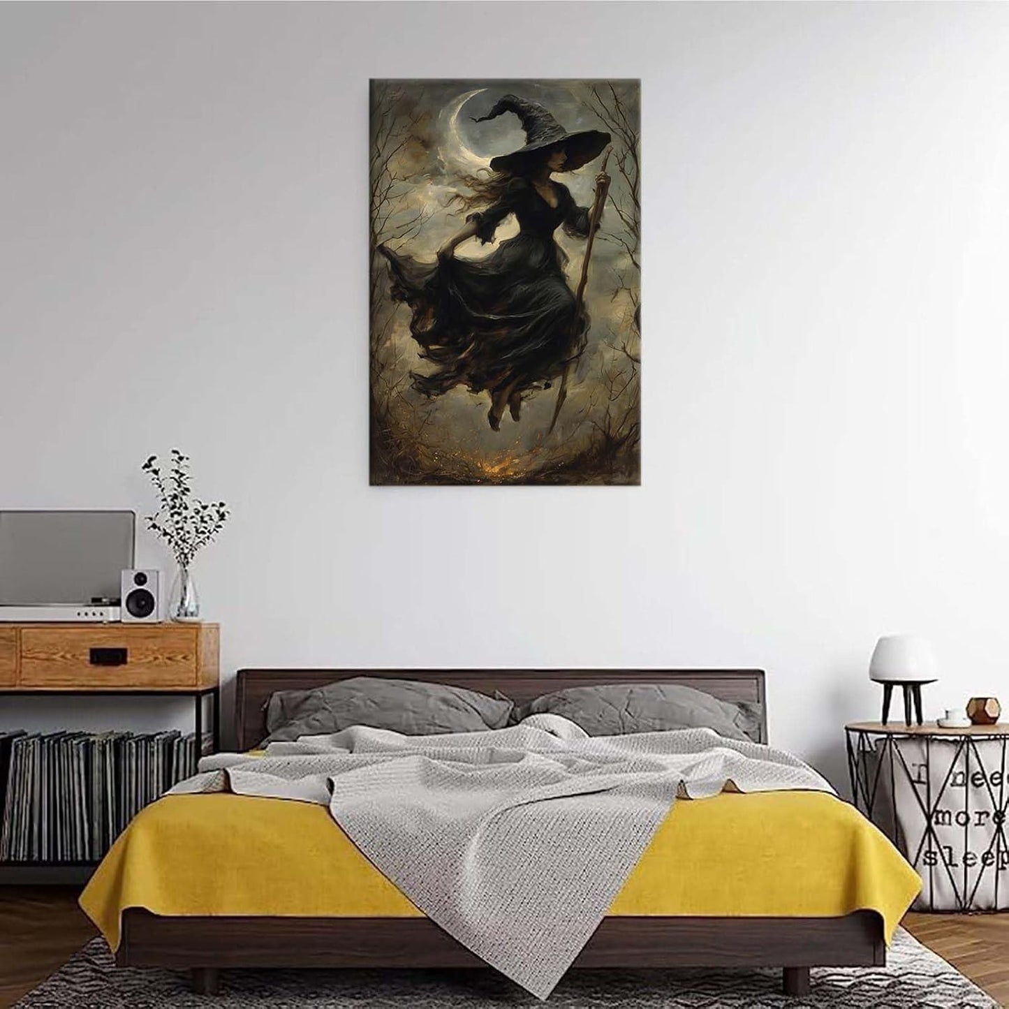 Witch in the Forest Halloween Print Wall Art Poster Witch Decor Vintage Print Dark College Wall Art Victorian Gothic Room Decor Canvas Wall Print16x24in Wood Framed
