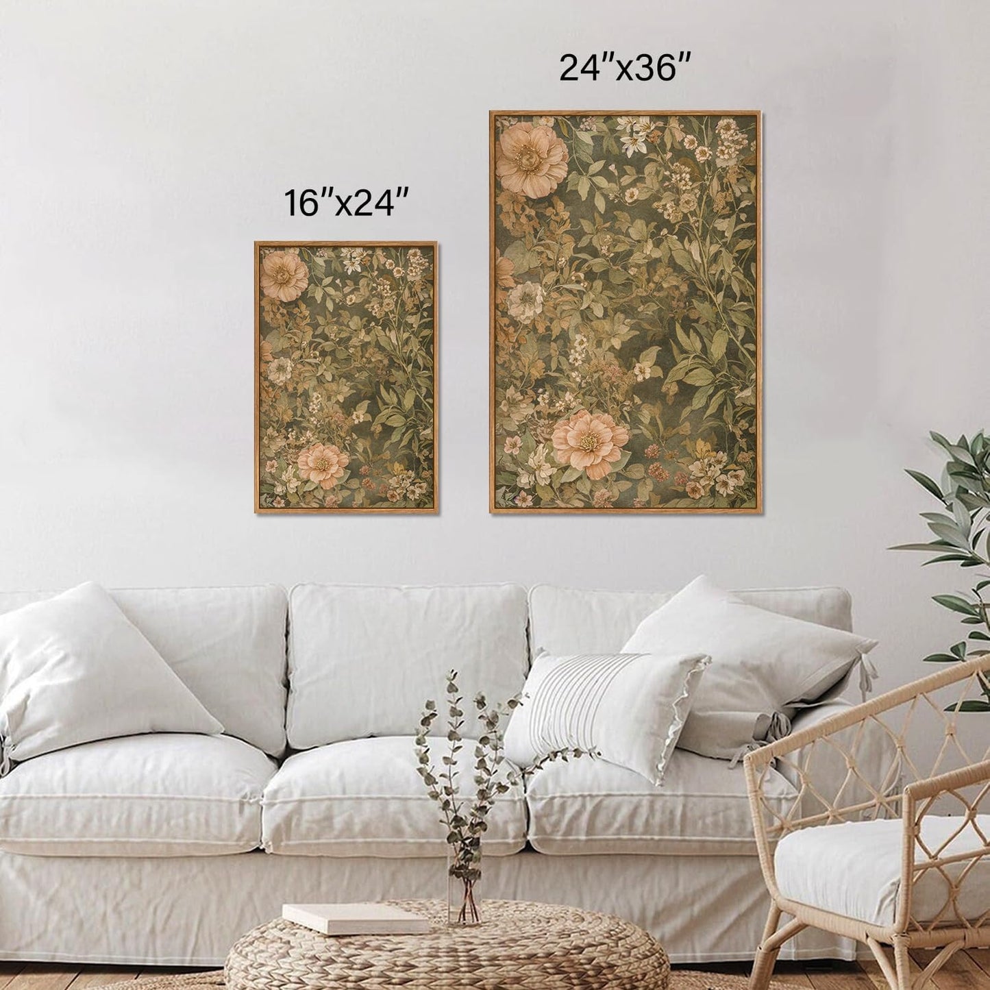 SIGNINART Vintage Floral Framed Canvas Wall Art Set of 3, Mid Century Modern Flowers Wall Decor, Neutral Botanical Artwork, Retro Wildflower Art Prints for Bedroom, Living Room, Office 24"x36"x3